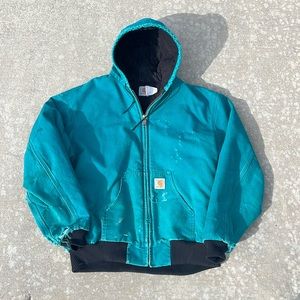 Rare teal carhartt active jacket fits size xl 1990s with great fade/condition